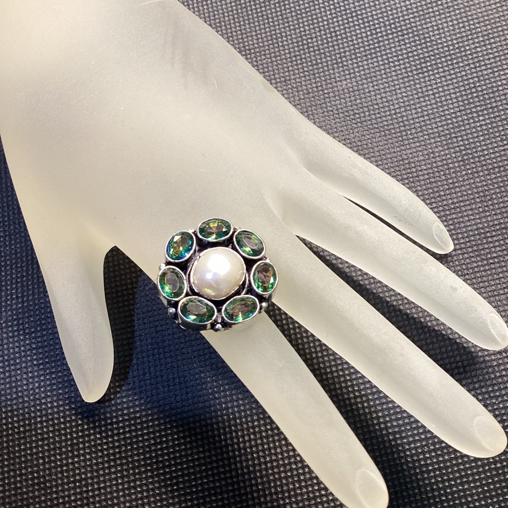 Sterling Silver Majestic Mystic Fire Topaz and Pearl Ring